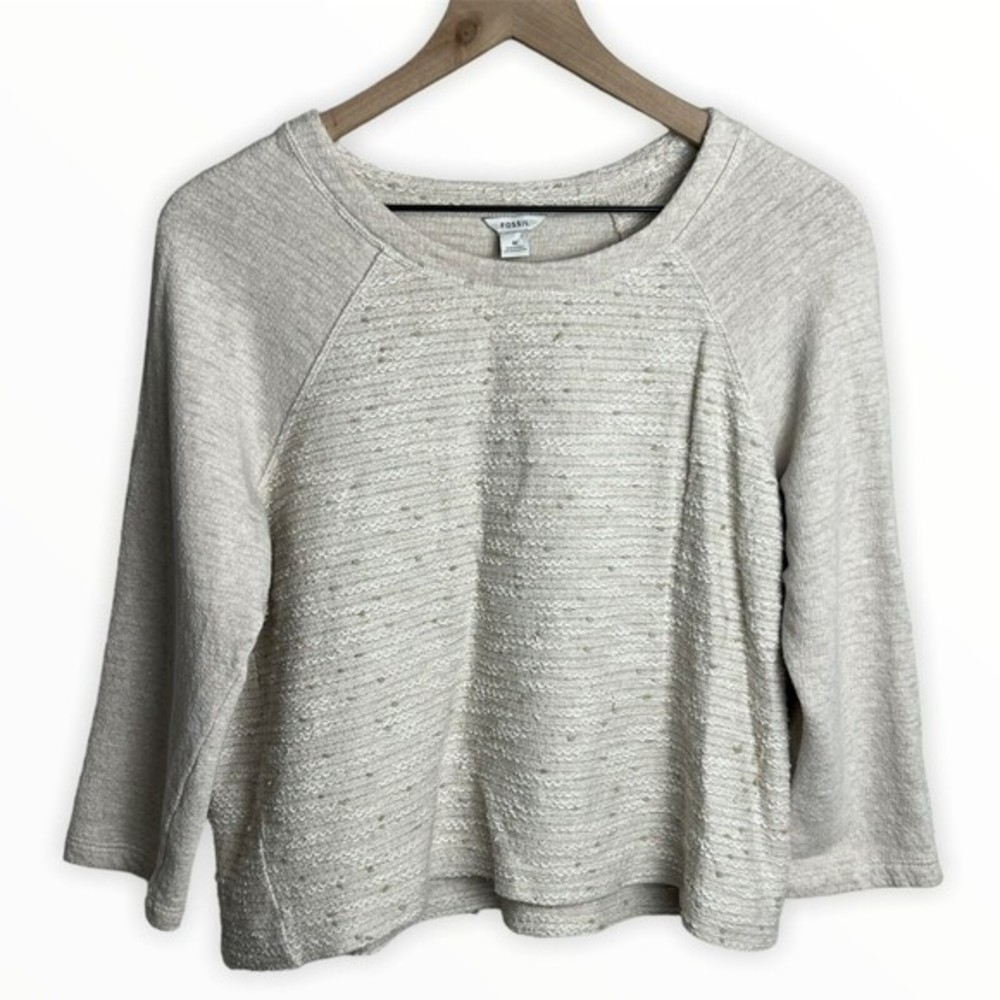 Fossil Womens Beige Textured 3/4 Sleeve Wool Blend Sweater Size Medium‎